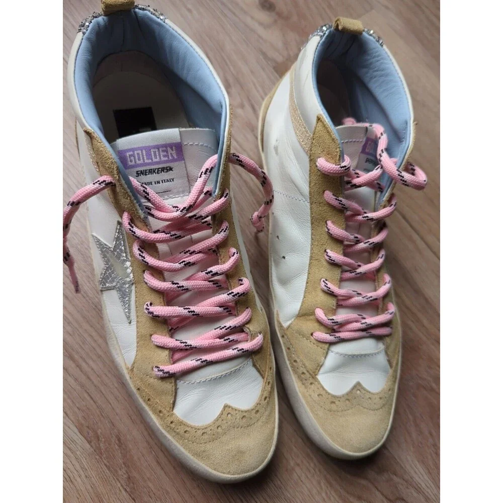 Golden Goose Mid Star Brogue Womens 42 Beige White